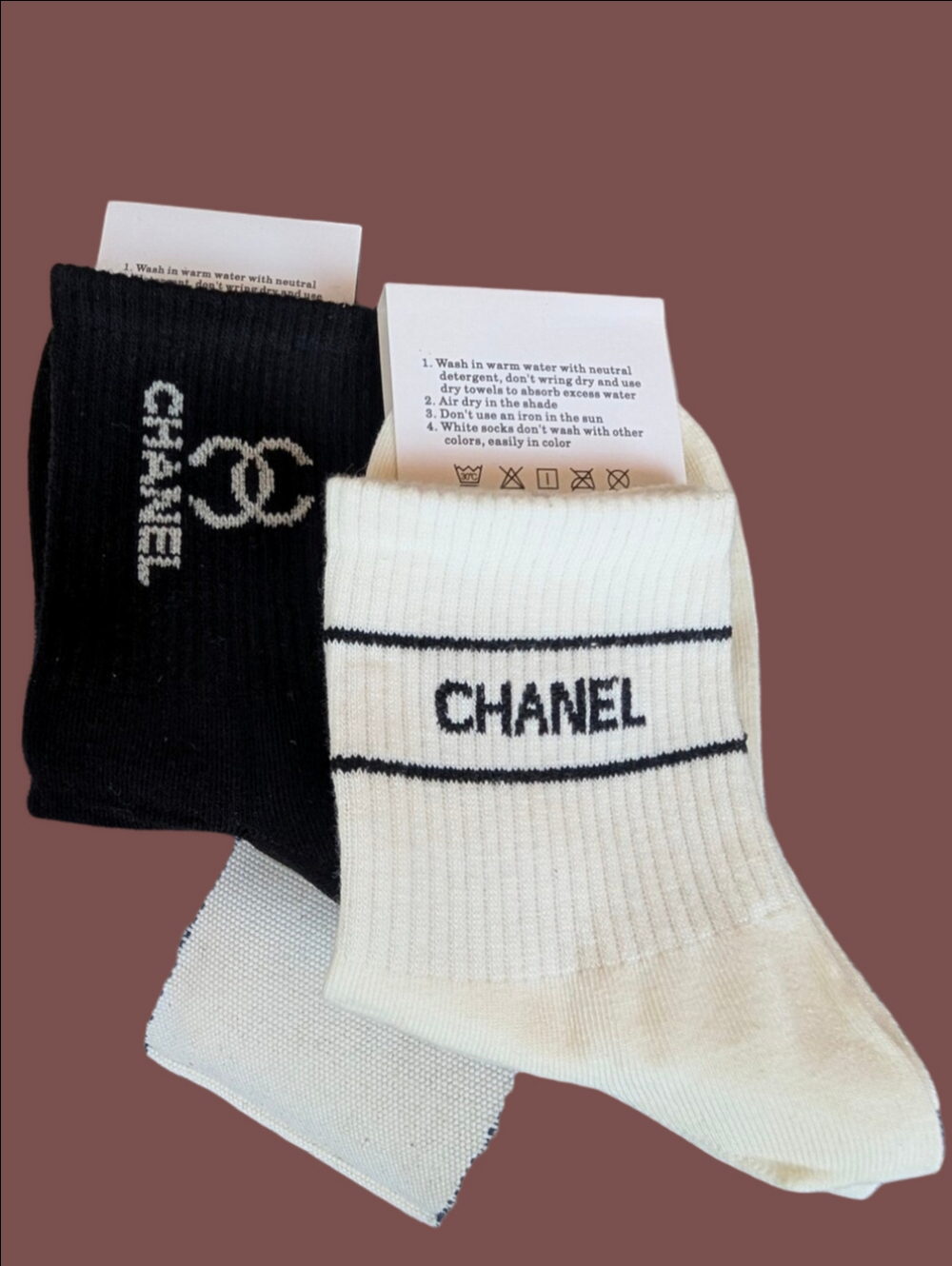 Socks " C" Logo Black & White Ribbed Crew Socks 2 Pair New